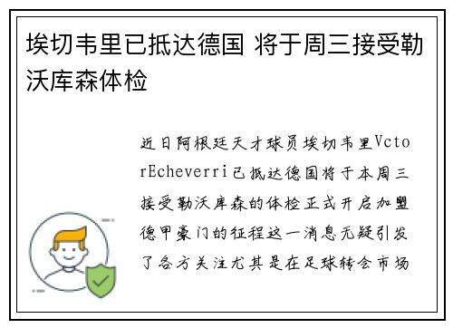 埃切韦里已抵达德国 将于周三接受勒沃库森体检