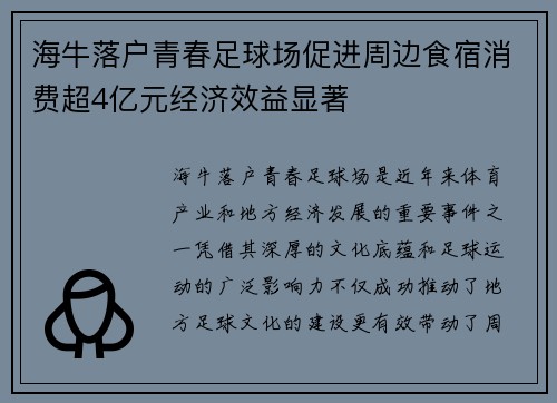 海牛落户青春足球场促进周边食宿消费超4亿元经济效益显著